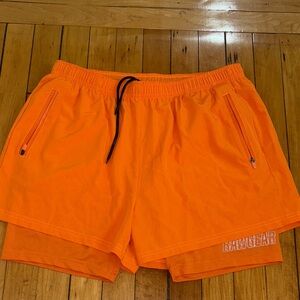 Brawn Gear Men's Orange Athletic Shorts with Zipper Pockets